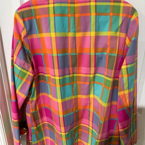 Isaac Mizrahi Pink and Orange Blazer with Bold Plaid Design - Picture 5 of 6